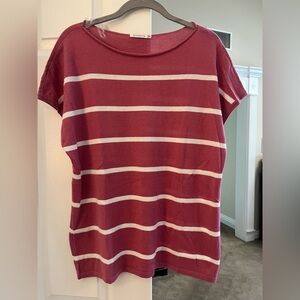 Staccato Berry and White Striped Short Sleeve Top